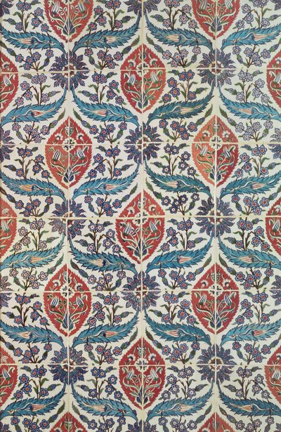 Panel of Isnik earthenware tiles from the baths of Eyup Ensari, Istanbul, c.1550-1600 by Turkish School